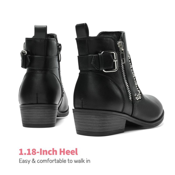 Girls Low Heel Zipper Ankle Boots - BLACK - 2